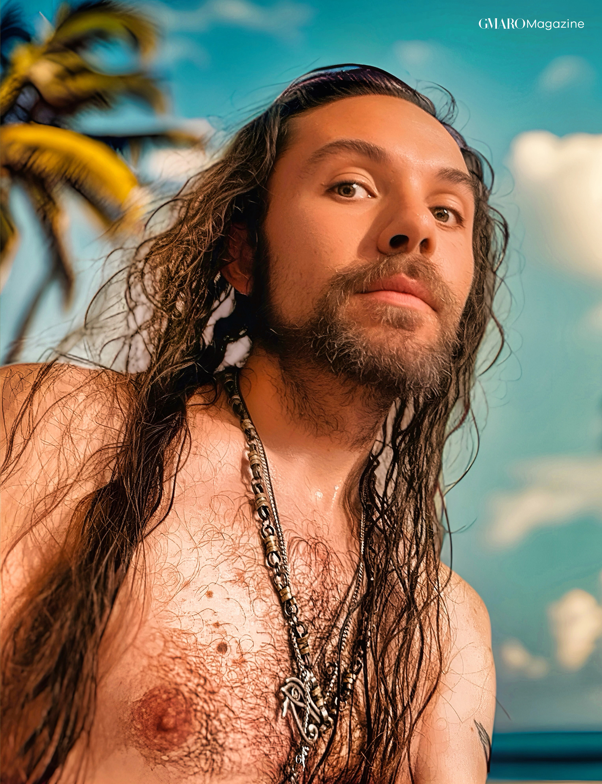 cipri, male model, editorial, magazine, shirtless, hairy chest, mens modeling, ocean, beach, male fashion, mens photography, men long hair, GMARO