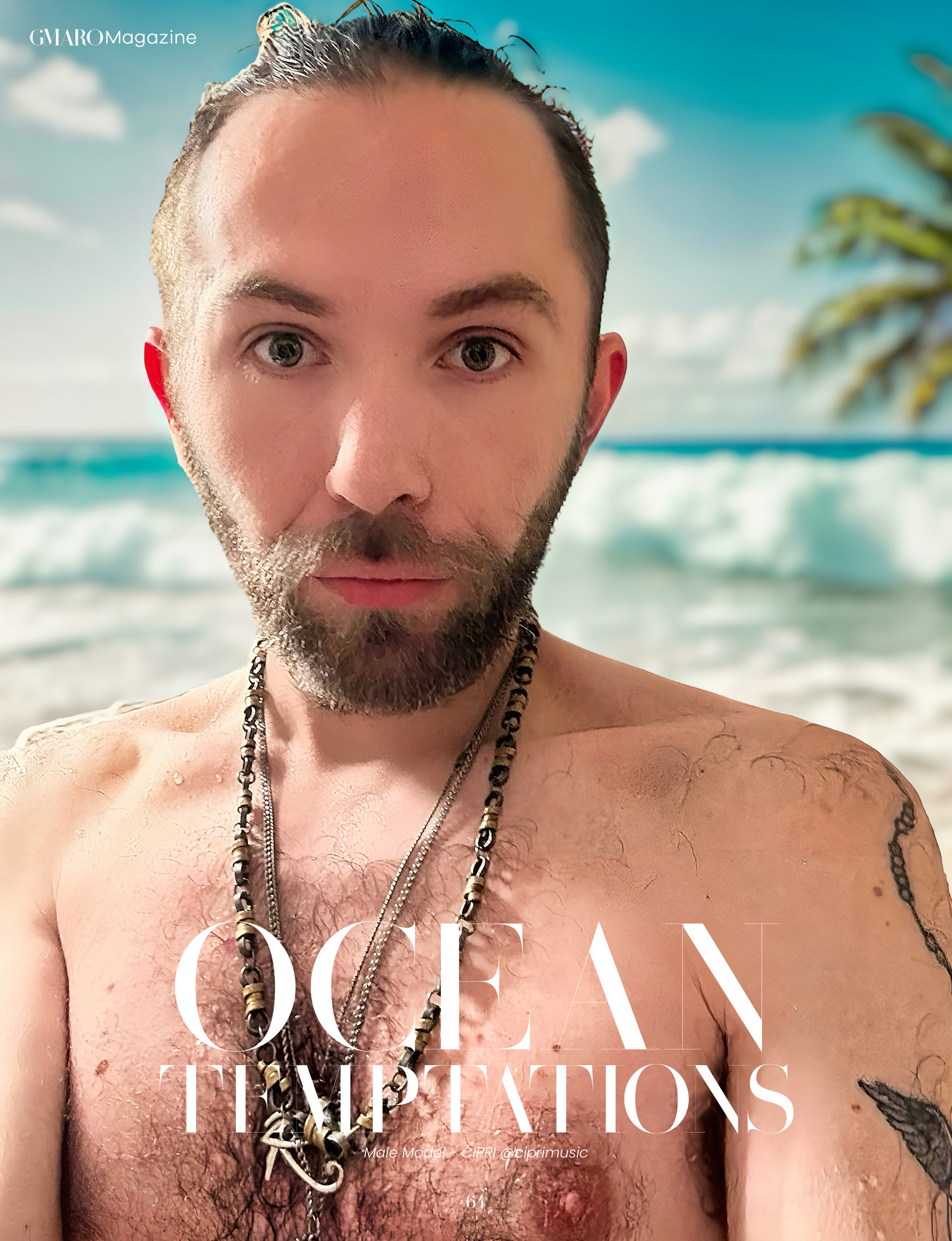 cipri, male model, editorial, magazine, shirtless, hairy chest, mens modeling, ocean, beach, male fashion